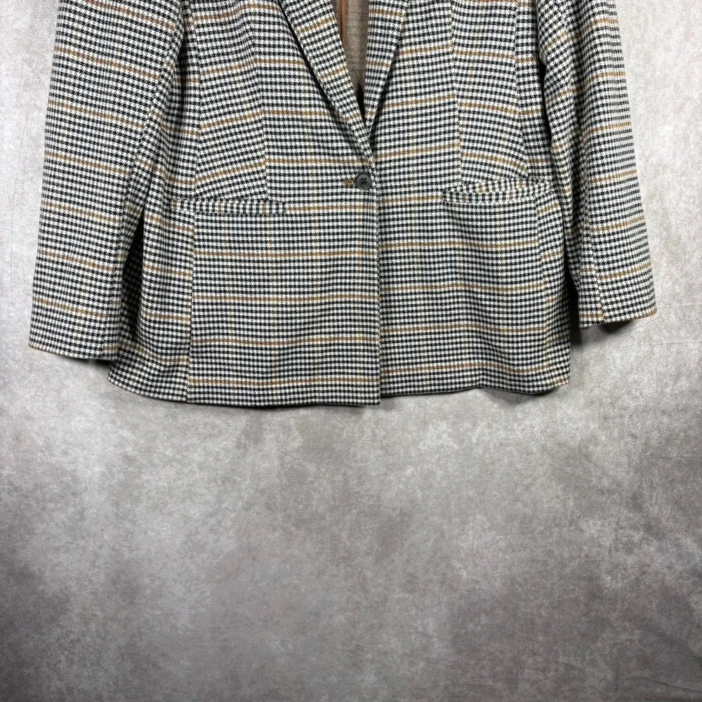 Old Navy Blazer Womens L‎ Brown Houndstooth Plaid Stretch Professional Academia